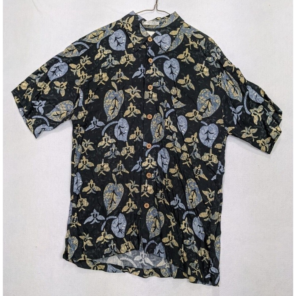 ME Sport Mens Hawaiian Shirt Size L Short Sleeve Rayon Green Blue Yellow